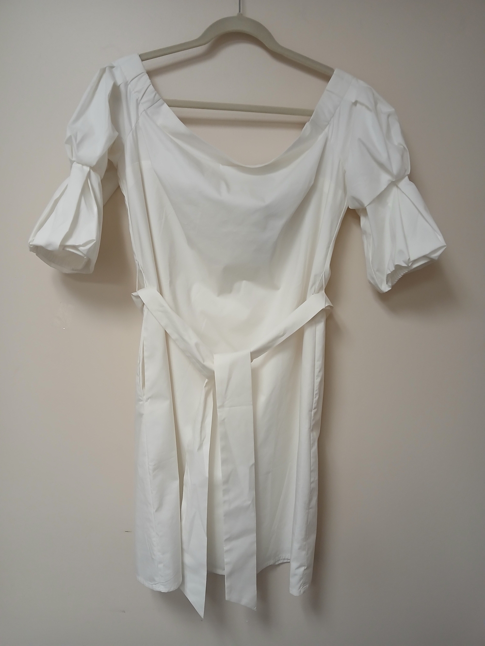 Banana Republic White Puff-Sleeve Belted Dress